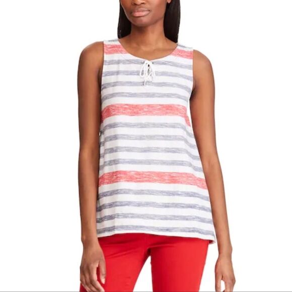 Chaps Print Striped Lace Up Tank - Picture 1 of 2